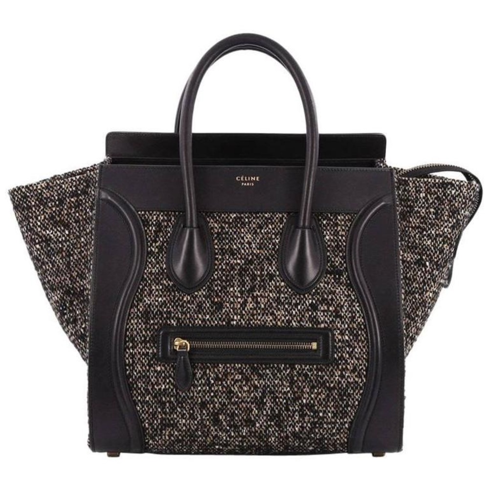 Celine Tweed Mini Luggage, Black